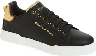 Dolce & Gabbana Portofino Low Profile Sneaker in Black/gold at Nordstrom, Size 39.5