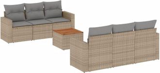 vidaXL Juego De Sof&aacute;s Jard&iacute;n Con Cojines Beige Mezcla 7 Pzas Rat&aacute;n Pe Vidaxl