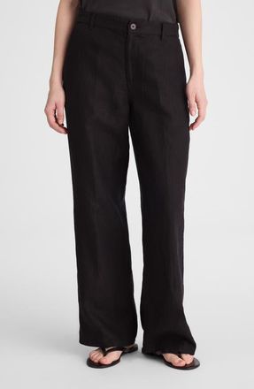 Madewell Zoe Relaxed Straight Leg Linen Pants in Jet Black at Nordstrom, Size 00