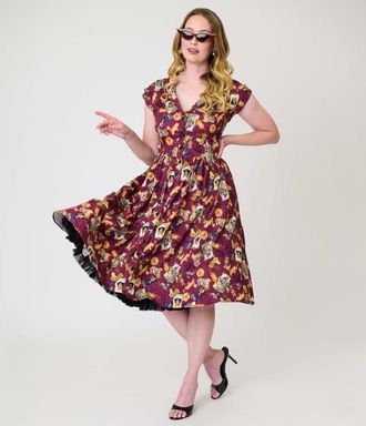 Unique Vintage Cafe Swing Dress in Red Magical Creature Print at Nordstrom, Size X-Large