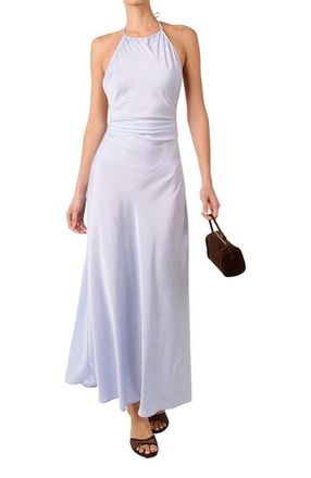 WeWoreWhat Halter Tie Neck Maxi Dress in Classic Blue Ml at Nordstrom, Size 14