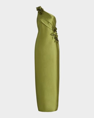 Badgley Mischka Floral Appliqu&eacute; One-Shoulder Gown
