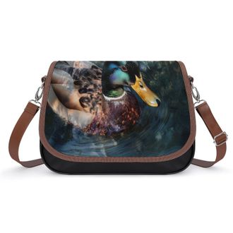 Generic Mallard Duck Swimming Crossbody Bags for Women Fashion Leather Shoulder Handbags With Adjustable Strap