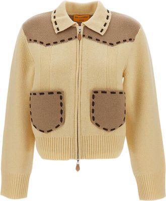 Guest In Residence Beige/Brown Saddle Up Western Yoke Cashmere Jacket