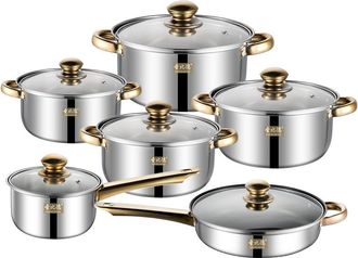OEM Juego De Utensilios De Cocina De Acero Inoxidable De 12 Piezas Con Mangos Dorados, Que Incluye Una Sart&eacute;n Antiadherente Y Una Tetera (juego Dorado De 