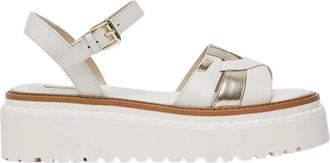Liu Jo Schoenen, Dames, Wit, 39 EU, Leer, Leren Plateau Sandalen