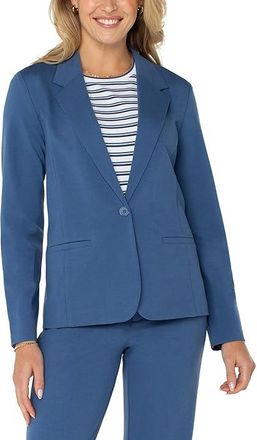 Liverpool L.A. Light Weight Ponte Fitted Blazer Womens Jacket French Blue : MD, Nylon/Ponte/Rayon