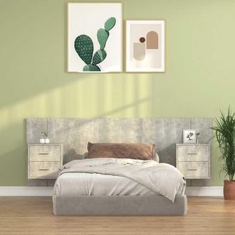 vidaXL Cabecero De Cama Con Mesitas Madera Contrachapada Gris Hormig&oacute;n Vidaxl