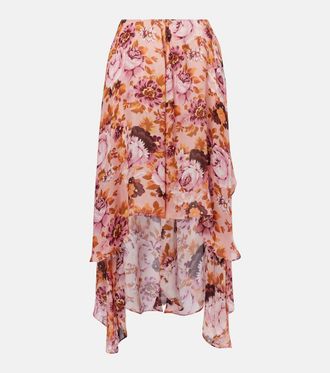 Chloé Chloé Asymmetric floral silk midi skirt