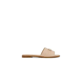 Ferragamo Sliders, female, Beige, Size: 5 1/2 US Luxury Leather Open-Toe Sandals