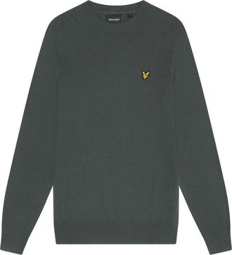 Lyle & Scott Gebreide katoenen Merino ronde hals trui - Heren - Ronde hals truien - Groen - XL - Katoen - Truien & Vesten