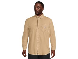 Carhartt Work in Progress Big Tall Flame-Resistant Force Original Fit Lightweight Long Sleeve Button Front Shirt Mens Clothing Dark Khaki : 2XL (Tall)