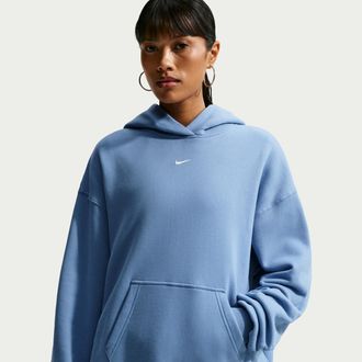 Nike Womens Studio Fleece Medium Weight Oversized Pullover Hoodie in Blue | IM8502-486