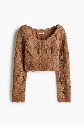 H&M Kurzes Shirt im H&auml;kellook - Dunkelbeige