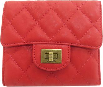 Chanel Red Color Leather Wallet (Bi-Fold) (Pre-Owned)