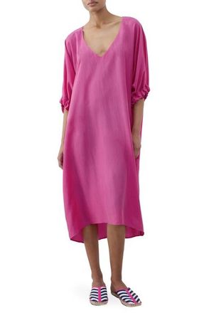 Mango Puff Sleeve Silk Nightgown in Fuchsia at Nordstrom, Size Small