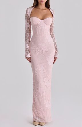 House of CB Lucienne Lace Corset Strapless Gown & Bolero in Pink at Nordstrom, Size X-Large A