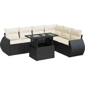 vidaXL Set De Sof&aacute;s De Jard&iacute;n 7 Pzas Con Cojines Rat&aacute;n Sint&eacute;tico Negro Vidaxl