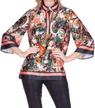 Jade Yoga Placket Tunic Top In Autumn Scroll