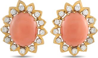 David Webb 18K Yellow Gold 3.40ct Diamond and Coral Clip-On Earrings DW34-122225
