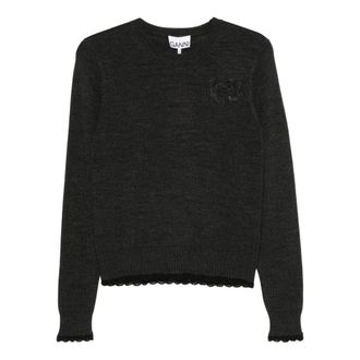 Ganni Wool Cotton Crewneck - Dames - Ronde hals truien - Grijs - S - Katoen - Truien & Vesten