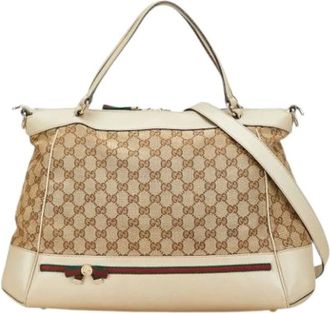 Gucci Pre-owned Handbags, female, Beige, Size: ONE SIZE Pre-owned Canvas Handbag
