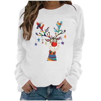 Generic Womens Christmas Tops Long Sleeve Sweatshirts Ladies Xmas Tops Sparkly Wine Glass Shirts Casual Merry Chirtsmas Blouse Funny Xmas Graphic Print Jumper