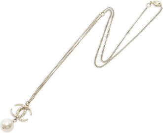 Chanel Interlocking CC faux-pearl drop necklace - Gold