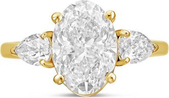 Diana M. Jewels 18kt yellow gold lab grown 20ct oval diamond ring with pears on the sides