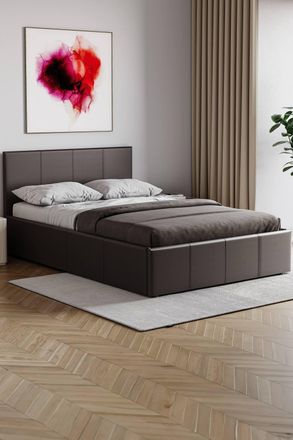 Home Discount Vida Designs Lisbon Ottoman Faux Leather Bed Frame with Mattress in Brown | Size: Single