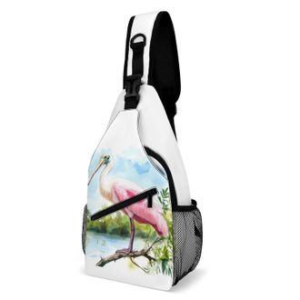 Generic Roseate Spoonbill Watercolor Mens Shoulder Bags Sling Crossbody Backpack Travel Hiking Chest Bag with Small Side 38x20cm