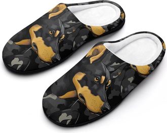 Generic Doberman Dogs Camouflage Slippers Men Winter Warm Cotton Anti-Slip Indoor Slip-Ons House Shoes