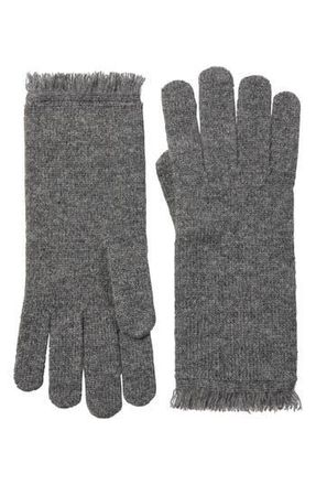 Amicale Cashmere Fringed Cashmere Knit Gloves in Medium Grey at Nordstrom Rack