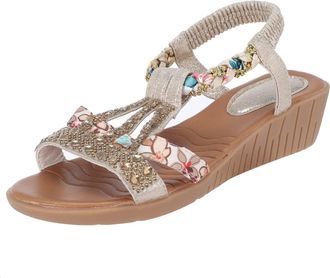 Generic Womens Ladies Summer Crystal Bling Wedges Beach Shoes Roman Sandals Womens Closed Toe Sandals 8 (Gold, 5)