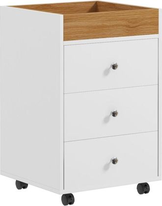 HOMCOM Cajonera De Oficina Mueble Archivador Con 4 Ruedas 3 Cajones Y 1 Bandeja Extra&iacute;ble Carga 30 Kg Para Estudio Sal&oacute;n 43x40x66,5 Cm Blanco Y Natural
