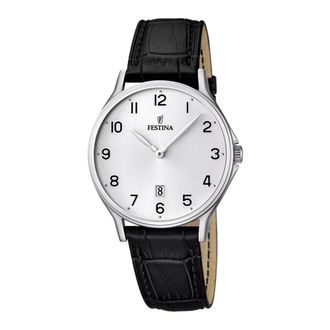 Festina Accessoires, unisex, Zwart, ONE Size, Leer, Ronde Quartz Horloge
