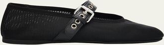 Miu Miu Mesh Buckle Mary-Jane Ballerina Flats