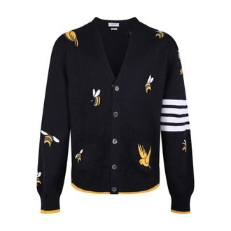 Thom Browne Cardigans, male, Blue, Size: M Cardigan With Birds And Bees Inlays