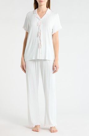 French Connection Bow Detail Stripe Pajamas in Blue/Pink Stripe at Nordstrom, Size X-Large