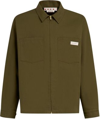 Marni logo-patch zip-up shirt - men - Cotton/Polyester - 44 - Green