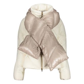 Herno Down Jackets, female, White, Size: 2XS Short Down Jacket with Removable Hood Scarf