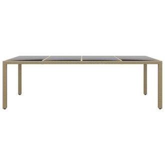Berkfield Home Garden Table with Glass Top Beige Poly Rattan