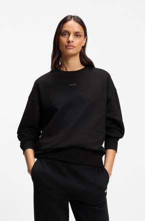 Boss Orange by Hugo Boss Sweatshirt BOSS ORANGE Eteia Premium Damenmode, Damen, Gr. XL, schwarz (schwarz 001), Strick, Obermaterial: 100% Baumwolle, unifarben, oversize, Rundh