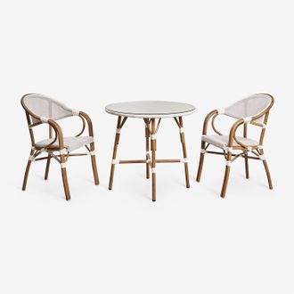 Sklum Sklum - Set De Mesa Redonda &Oslash;80 Cm Y 2 Sillas De Comedor Apilables Con Reposabrazos En Aluminio Brielle Bistro