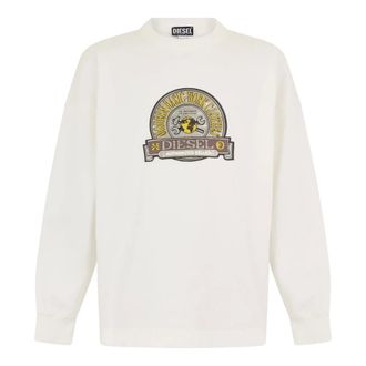 Diesel Sweatshirts, male, White, Size: 2XL Cotton Logo Patch Sweatshirt