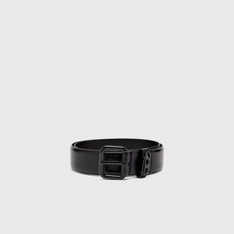 Diesel 3.9cm logo-plaque embellished leather belt - Belts - Unisex - Black
