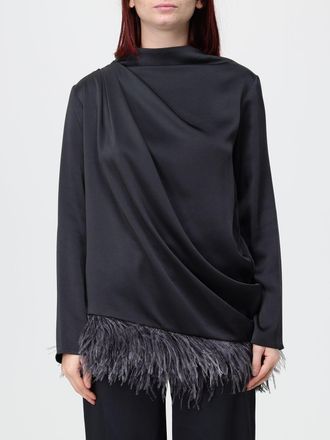 Fabiana Filippi Blusa a maniche lunghe in viscosa con piume e orlo asimmetrico