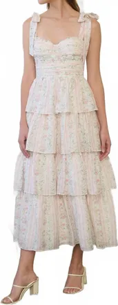 ZOE AND CLAIRE Floral Tiered Midi Dress In Pink Muulti