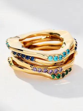 Joanna Laura Constantine Colored Stone Wave Rings, Set of 4