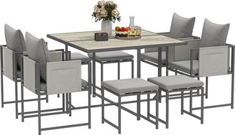 OUTSUNNY 8 Seater Garden Dining Set - Cube Garden Furniture With Cushions | TJ Hughes
